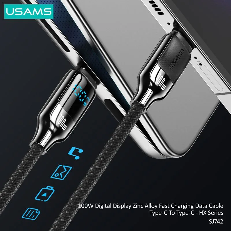 USAMS καλώδιο USB-C SJ742, 100W, 480Mbps, 1.2m, μαύρο — εικόνα 3