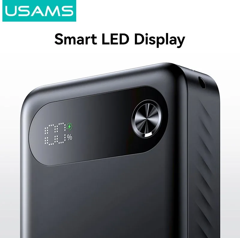 USAMS power bank CD251 με οθόνη, 3x θύρες εξόδου, 20000mAh, PD20W, λευκό — εικόνα 5