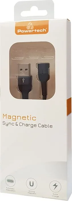 POWERTECH καλώδιο USB PT-757, μαγνητικό, 480Mbps, 1m, μαύρο — εικόνα 2