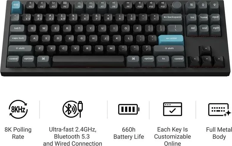Keychron Q3 Ultra (Q3U-M4) ZMK RGB 8K Wireless Custom Mechanical Keyboard-Banana Switch 80% US — εικόνα 2