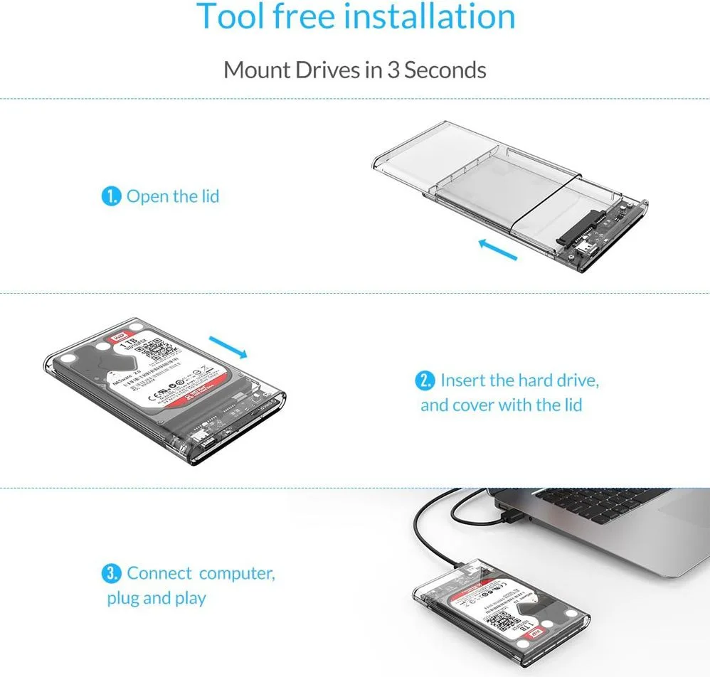 ORICO θήκη για 2.5" SATA HDD/SSD 2139C3, 5Gbps, διάφανη — εικόνα 6