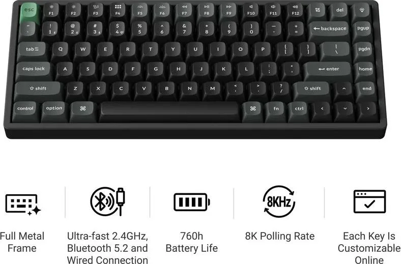 Keychron K2 Ultra (K2U-J1) ZMK Wireless 8K Mechanical Keyboard Red Switch (Hot-Swap) 75% Us Layout — εικόνα 2