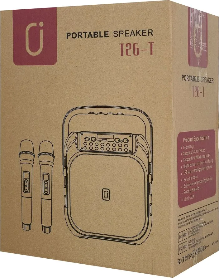 JYX φορητό ηχείο T26-T με 2x μικρόφωνα, 20W, 4000mah, LED, μαύρο — εικόνα 4
