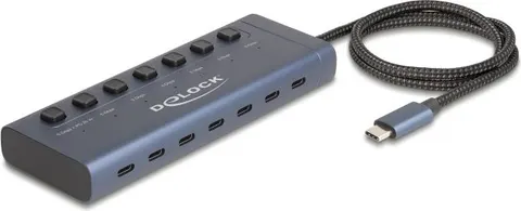 DELOCK USB-C hub 63410 με διακόπτες, 7x θυρών, 5Gbps, 20W, USB-C σύνδεση, μπλε