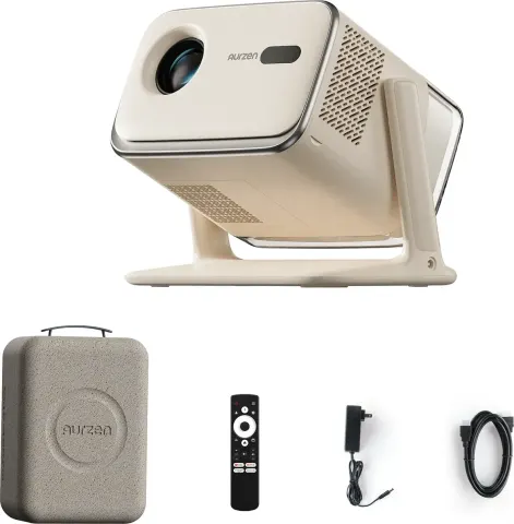 Aurzen BOOM mini Google TV Smart Projector Beige Case Bundle