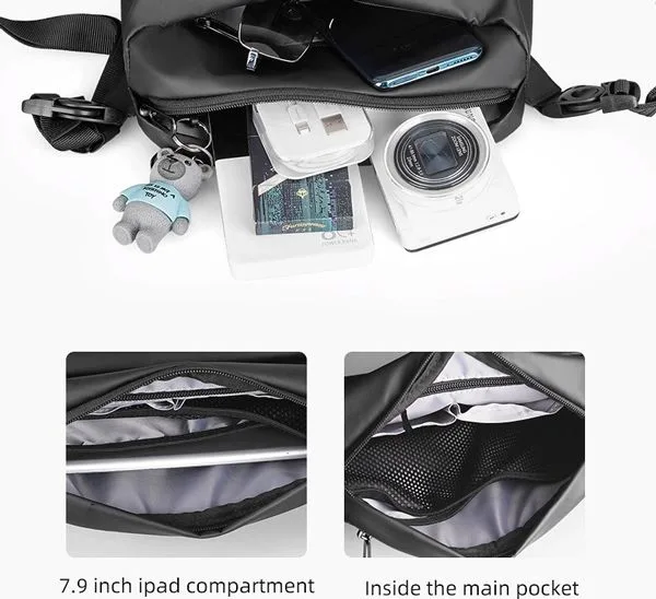 MARK RYDEN τσάντα ώμου MR8616, με θήκη tablet 7.9", 4L, αδιάβροχη, μαύρη — εικόνα 2