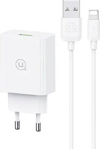 USAMS φορτιστής τοίχου SCXLTZ03 με καλώδιο Lightning, USB, 18W, λευκός