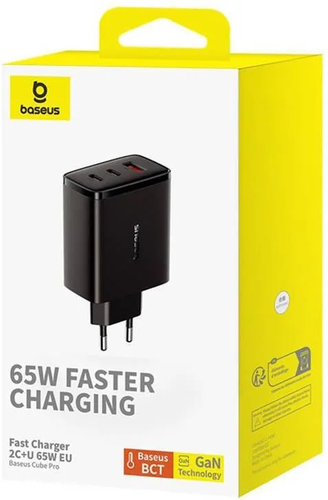 BASEUS Cube PRO, φορτιστής ΓΡΗΓΟΡΗΣ φόρτισης, 3 ΘΥΡΕΣ, 65W, μαύρο — εικόνα 3