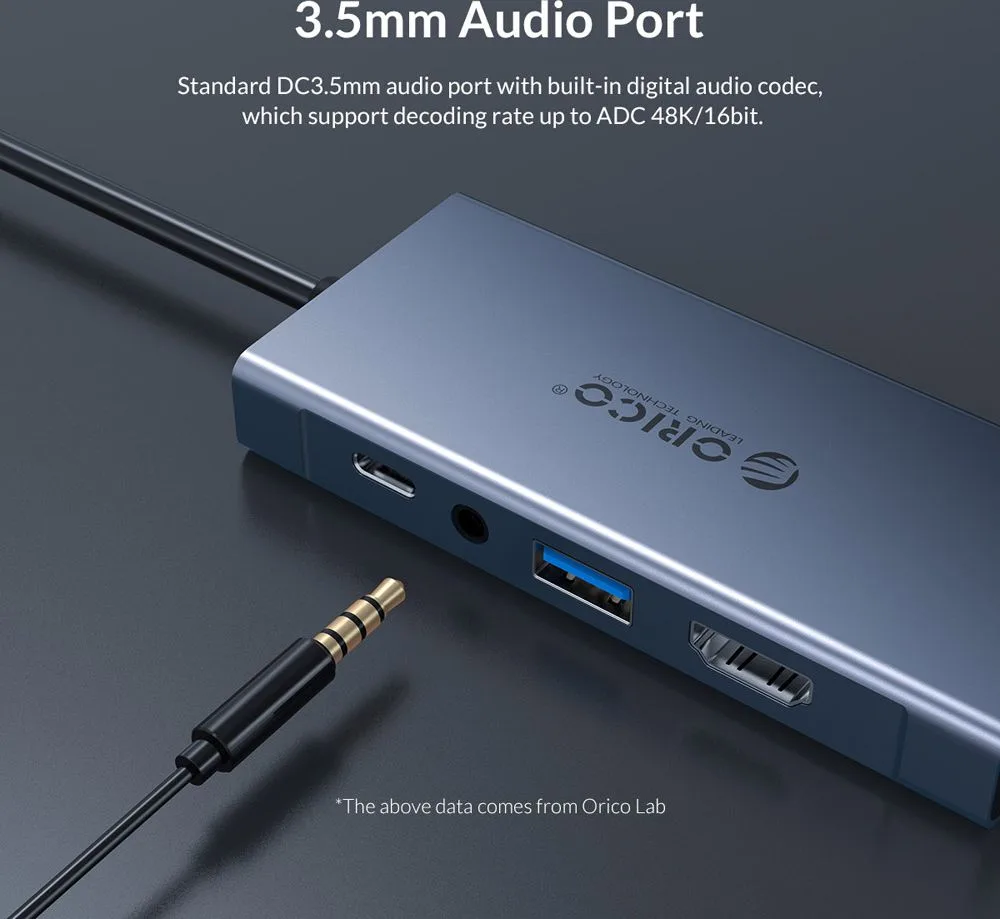 ORICO docking station MC-U501P, 5 θυρών, USB-C σύνδεση, 60W PD, 4K, γκρι — εικόνα 6