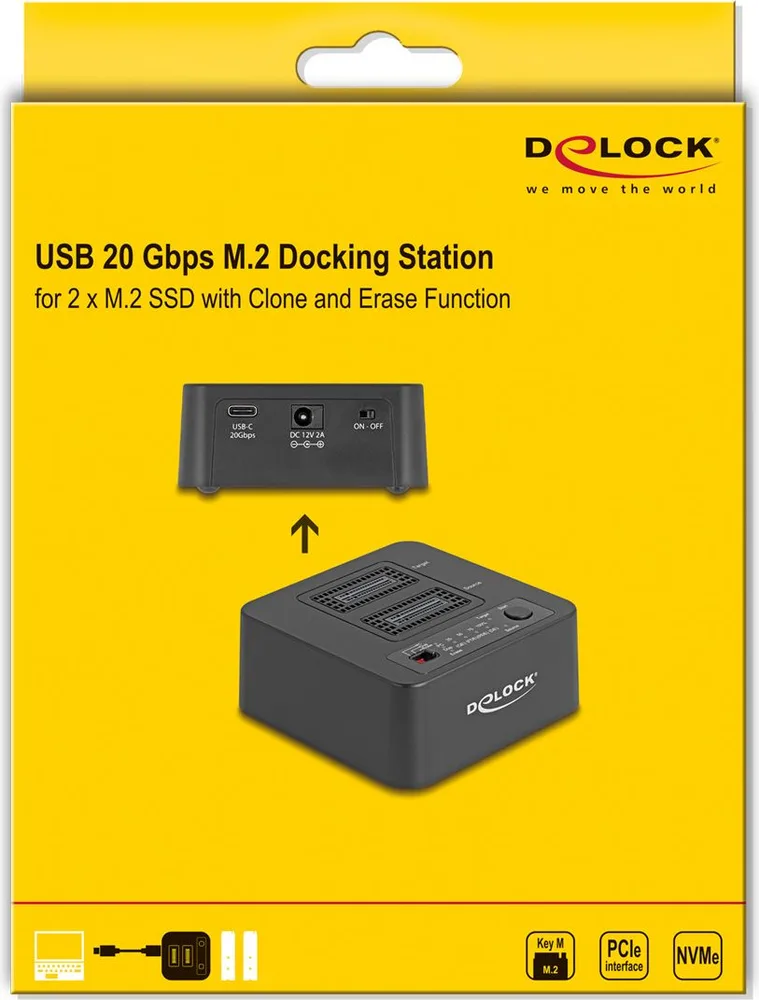 DELOCK docking station για M.2 NVMe SSD 64300, 2 θέσεων, 20Gbps, clone/erase function, μαύρο — εικόνα 6