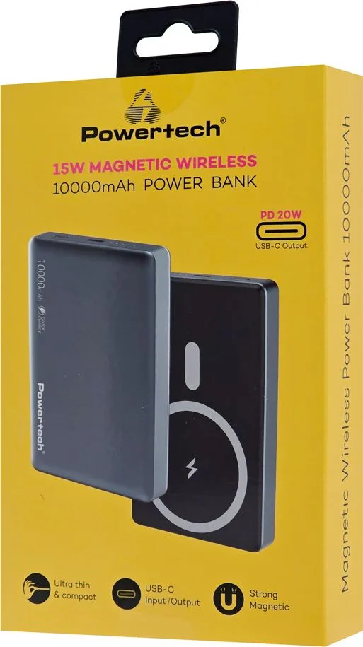 POWERTECH power bank PT-1377, 10000mah, magnetic wireless, 20W, γκρι — εικόνα 4