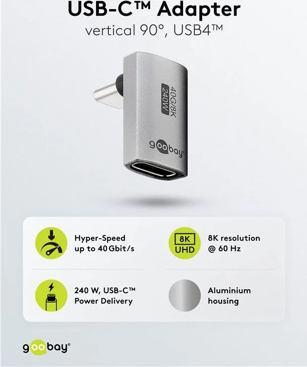 GOOBAY αντάπτορας USB-C 74442, γωνιακός 90°, USB4, 240W, 40Gbps, 8K, γκρι — εικόνα 4