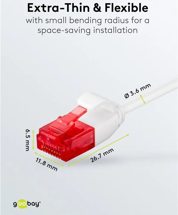 GOOBAY καλώδιο δικτύου 71550, CAT 6 U/UTP, slim, copper, 250MHz, 0.25m, λευκό — εικόνα 4