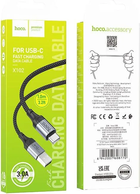 HOCO X102 καλώδιο φόρτισης Type-C, μαύρο — εικόνα 2