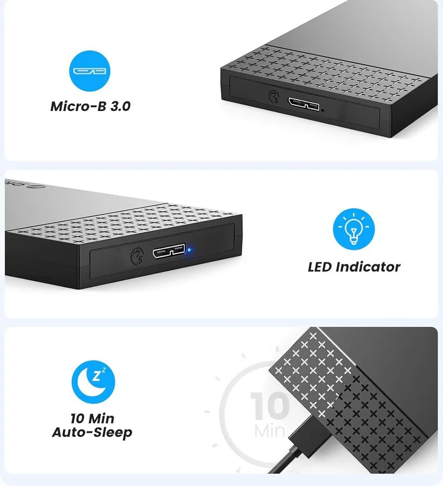 ORICO θήκη για 2.5" SATA HDD/SSD 2526U3-V1, 5Gbps, μαύρη — εικόνα 6