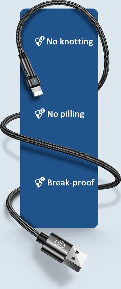 USAMS καλώδιο Lightning σε USB US-SJ476, περιστρεφόμενο, 2.1A, 1m, μαύρο — εικόνα 4