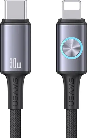 USAMS καλώδιο Lightning σε USB-C SJ753, 30W, 480Mbps, 1.2m, μαύρο
