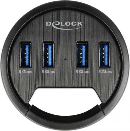 DELOCK USB hub 64153, 4x θυρών, 5Gbps, Φ60mm, USB σύνδεση, μαύρο — εικόνα 3