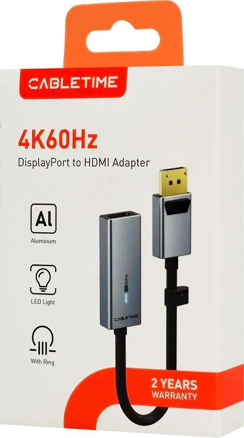 CABLETIME αντάπτορας DisplayPort σε HDMI CT-AV589-P02G4K60, 4K/60Hz, γκρι — εικόνα 8