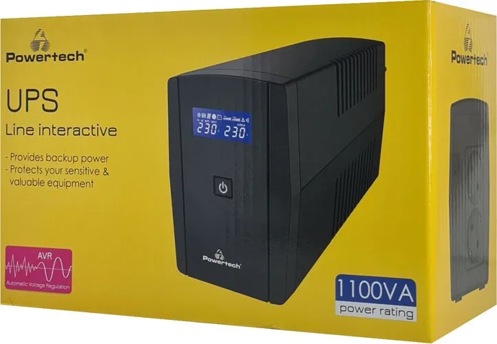 POWERTECH UPS Line Interactive PT-1296 με οθόνη, 1100VA, 660W, 2x Schuko — εικόνα 3