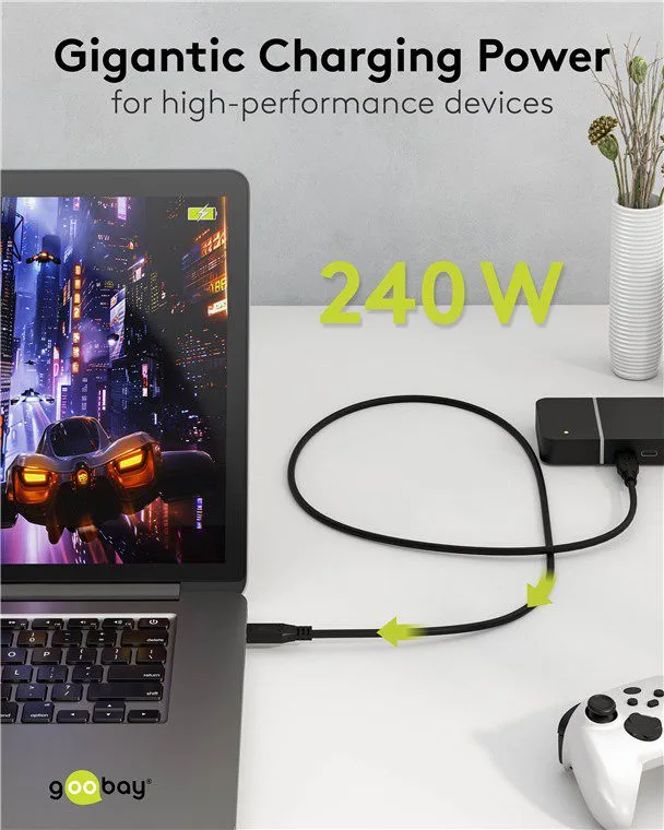 GOOBAY καλώδιο USB-C 74183, USB4, 240W, 40Gbps, 8K/60Hz, 1m, μαύρο — εικόνα 2