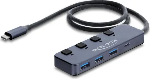 DELOCK USB-C hub 64384 με διακόπτες, 4x θυρών, 10Gbps, USB-C σύνδεση, γκρι