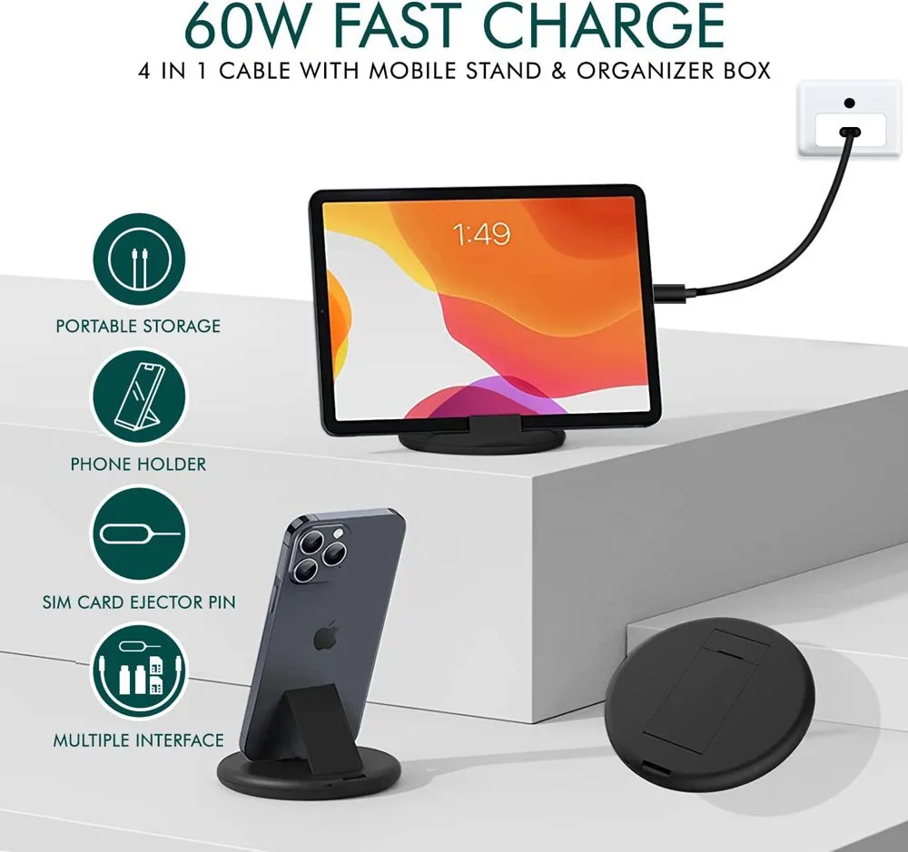 POWERTECH all in one κιτ φόρτισης με καλώδιο & αντάπτορες CAB-U161, 60W, 30cm, μαύρο — εικόνα 2
