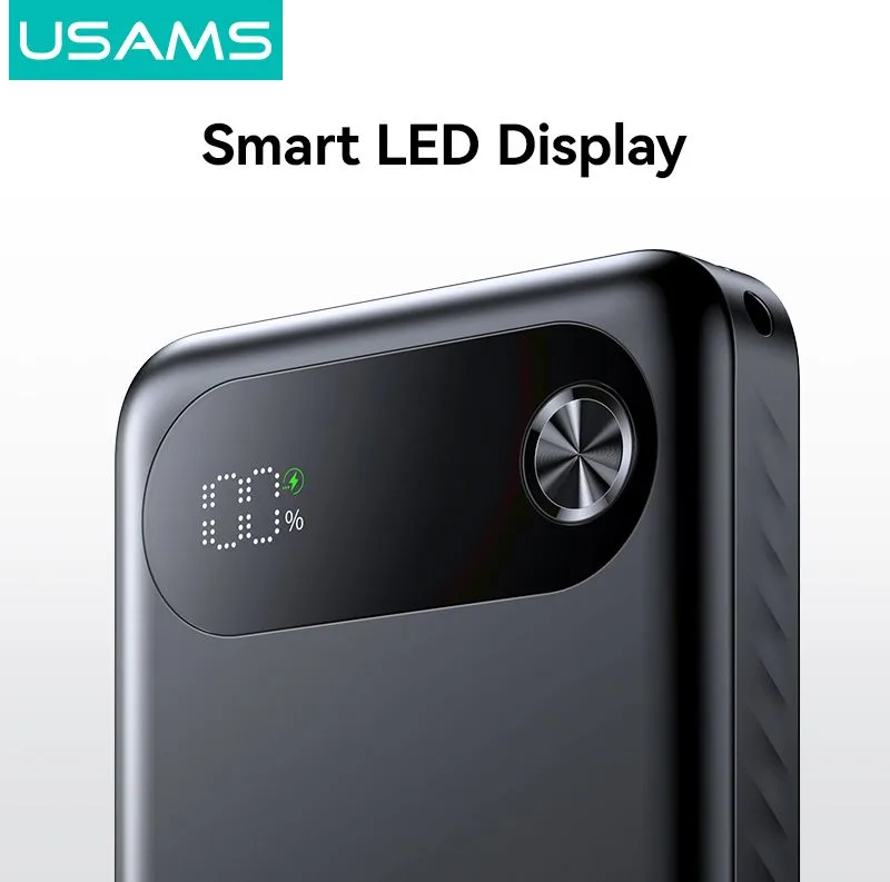USAMS power bank CD249 με οθόνη, 3x θύρες εξόδου, 10000mAh, PD20W, μαύρο — εικόνα 5