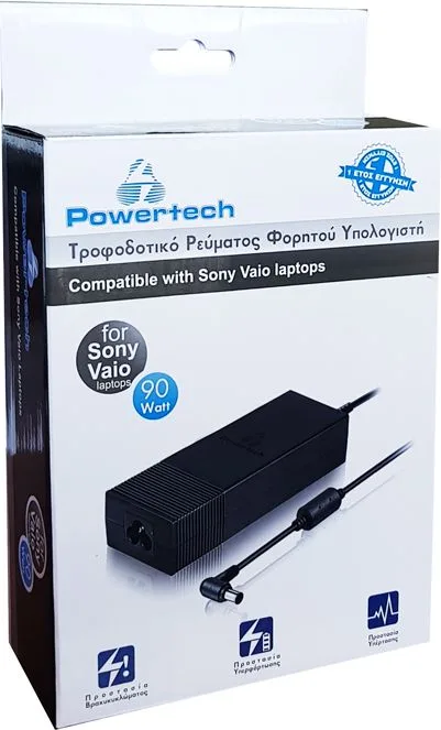 POWERTECH φορτιστής laptop PT-53 για Sony Vaio, 19.5V, 90W, μαύρος — εικόνα 2