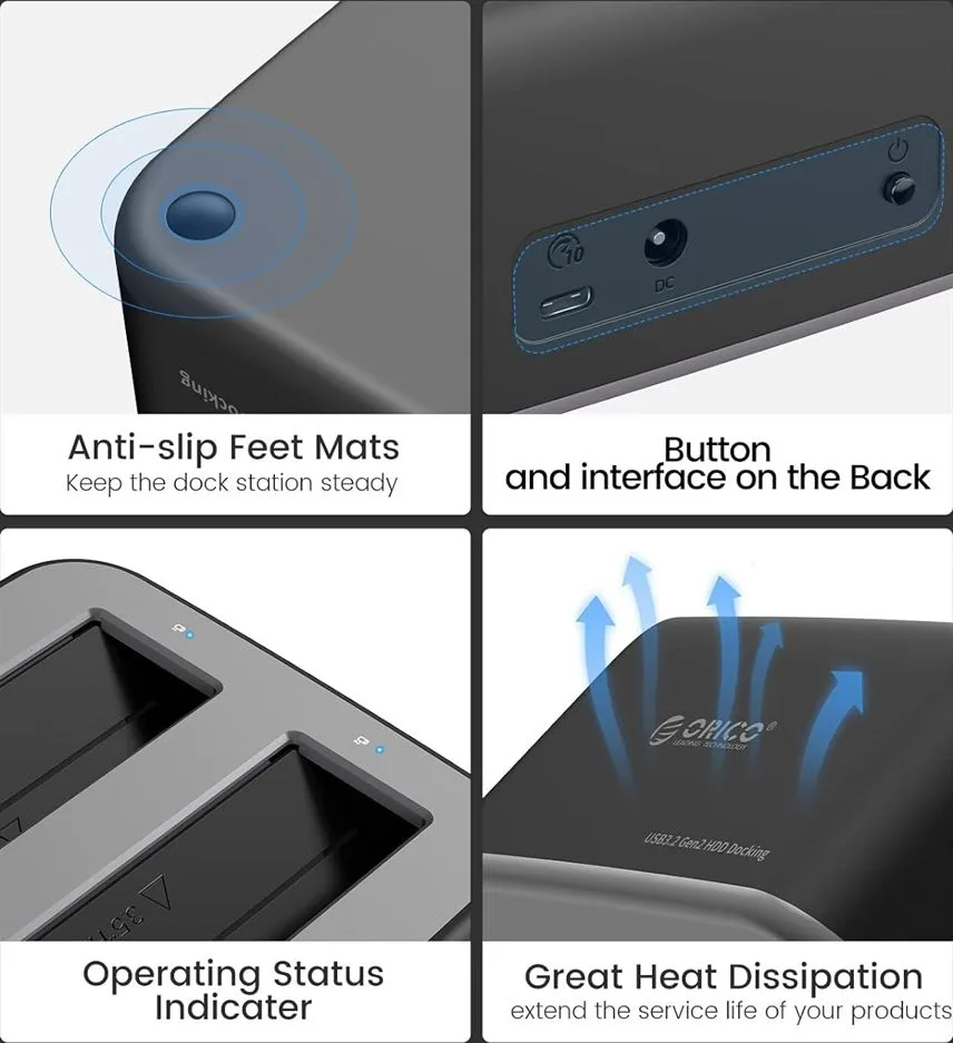 ORICO docking station για 2.5" ή 3.5" SATA HDD/SSD 6829C3-V1, 2 θέσεων, 5Gbps, μαύρο — εικόνα 3