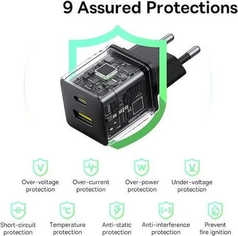 BASEUS Palm φορτιστής ΓΡΗΓΟΡΗΣ φόρτισης, 2 ΘΥΡΕΣ, 20W, ΜΑΥΡΟΣ — εικόνα 3
