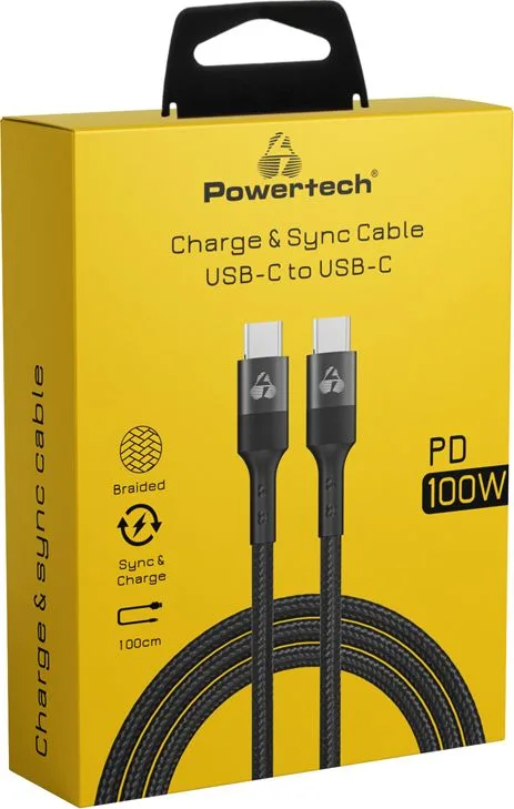 POWERTECH καλώδιο USB-C PTR-0132, PD 100W, copper, 1m, μαύρο — εικόνα 2