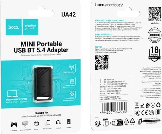 HOCO UA42, USB 5.4 Bluetooth αντάπτορας, μαύρο — εικόνα 3