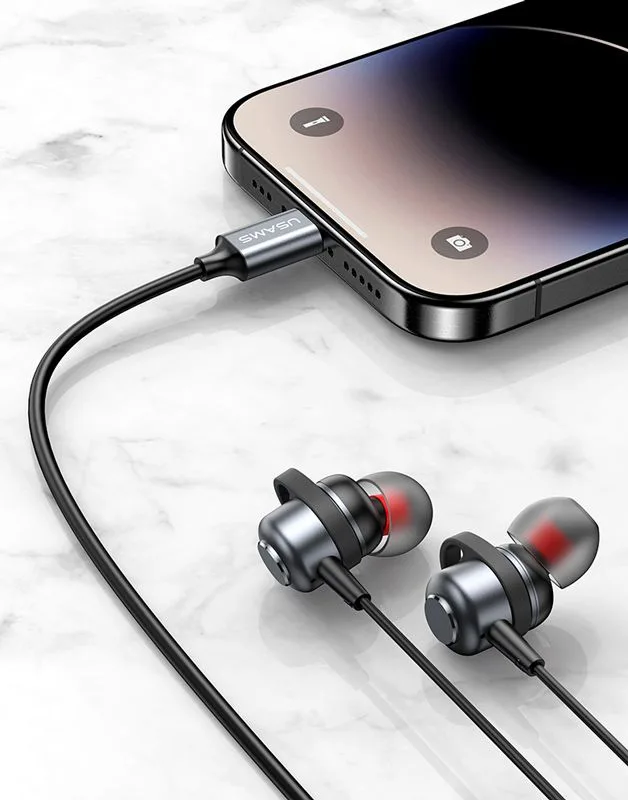 USAMS earphones με μικρόφωνο US-SJ758, USB-C σύνδεση, μεταλλικά, 1.2m, γκρι — εικόνα 2