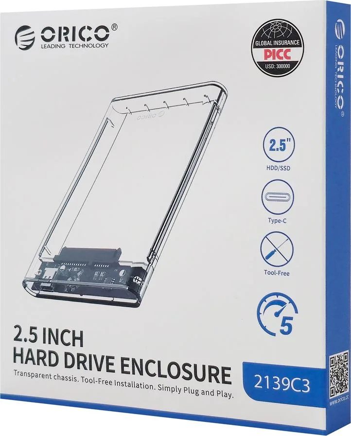 ORICO θήκη για 2.5" SATA HDD/SSD 2139C3, 5Gbps, διάφανη — εικόνα 8