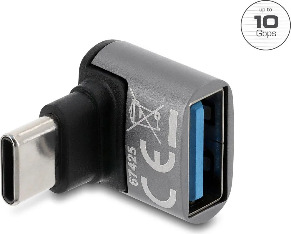 DELOCK αντάπτορας USB-C σε USB 67425 γκρι γωνιακός σε λευκό φόντο