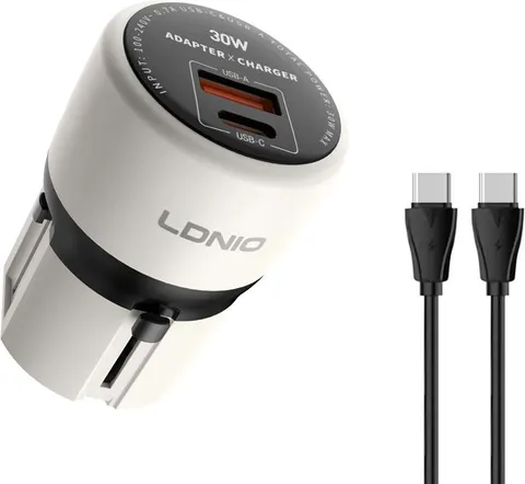 LDNIO φορτιστής τοίχου Q2319 με καλώδιο USB-C, EU/UK/US/AU βύσμα, USB/USB-C, 30W, γκρι