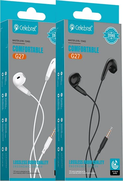 CELEBRAT earphones με μικρόφωνο G27, 3.5mm σύνδεση, Φ14mm, 1.2m, λευκά — εικόνα 4