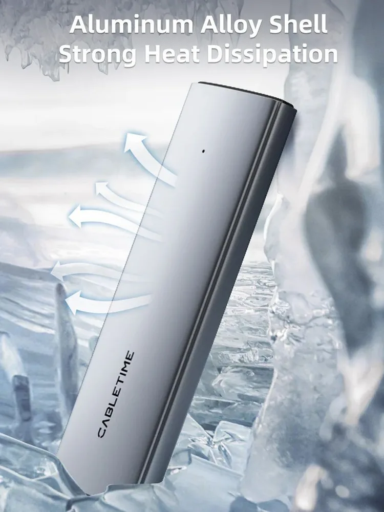 CABLETIME θήκη για M.2 NVMe/SATA SSD CT-SSD03-AG tool free, 10Gbps, γκρι — εικόνα 6