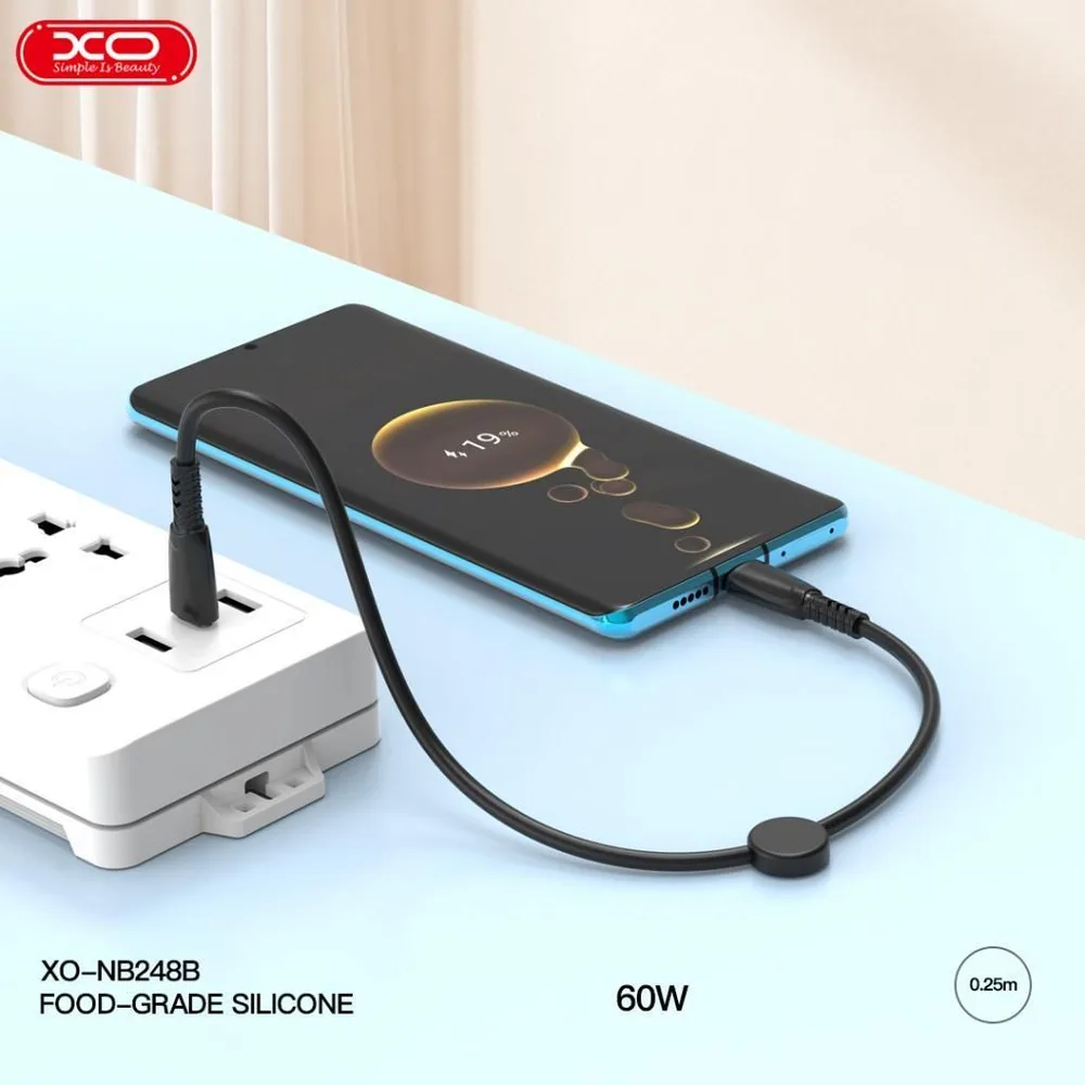 XO NB-Q248A καλώδιο φόρτισης Saluo Series Silicone PD ΣΕ Lightning, 27W, 25cm, μαύρο — εικόνα 2