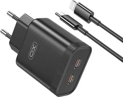 XO L105 φορτιστής, 35W, 2 ΘΥΡΕΣ PD, με καλώδιο Lightning, ΜΑΥΡΟΣ (NB-Q189A)