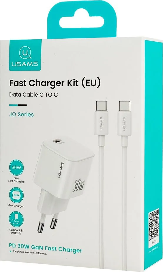 USAMS φορτιστής τοίχου CC262 με καλώδιο USB-C, 30W, GaN, λευκός — εικόνα 2