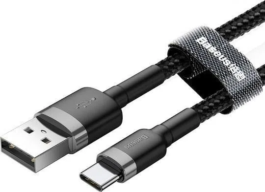 BASEUS Cafule, καλώδιο φόρτισης, USB ΣΕ Type-C, 0.5m, 3A, Γκρι+μαυρο — εικόνα 3