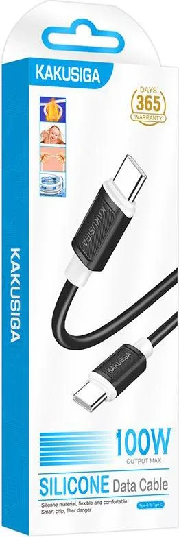 KAKUSIGA καλώδιο USB-C σε USB-C KSC-998, σιλικόνης, 100W, 480Mbps, 1m, μαύρο — εικόνα 4
