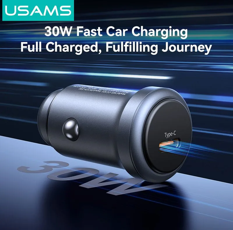 USAMS φορτιστής αυτοκινήτου CC321, USB-C, 30W, γκρι — εικόνα 3