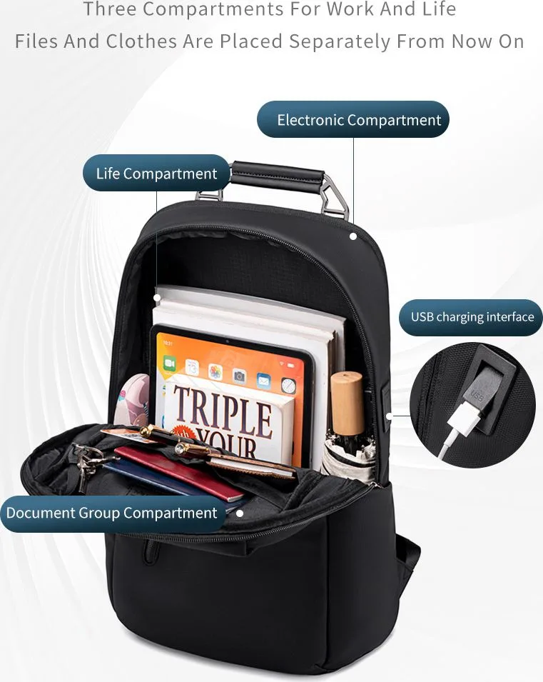 ARCTIC HUNTER τσάντα πλάτης B00915 με θήκη laptop 15.6", USB, 20L, μαύρη — εικόνα 3