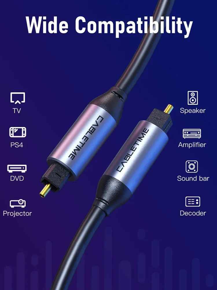 CABLETIME καλώδιο ήχου Toslink CT-AV380-P04GN, gold plated, 5mm, 3m, μαύρο — εικόνα 2