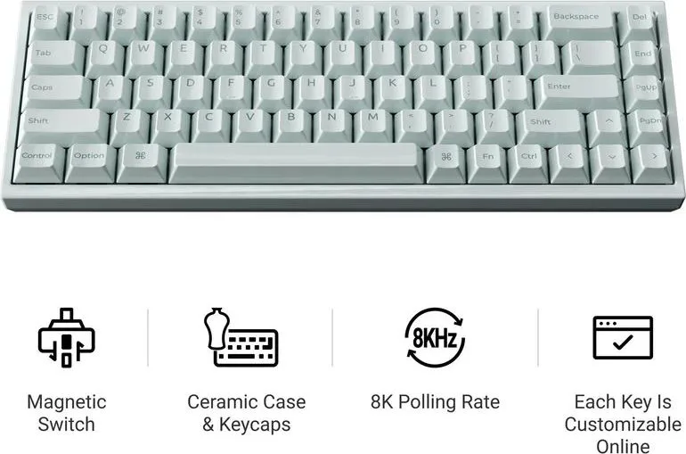 Keychron Q16 HE (Q16HW-L1) QMK Ceramic Custom Hall Effect Keyboard RGB Lime Switch 65% US Green — εικόνα 2