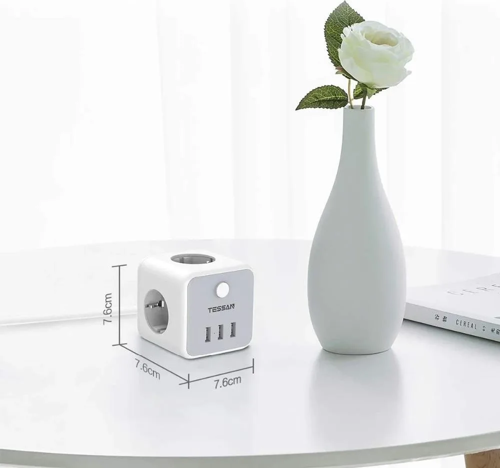 TESSAN TS301 πολύμπριζο 3 ΘΕΣΕΩΝ, 3 USB, Γκρι/λευκο — εικόνα 4