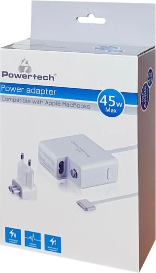 POWERTECH φορτιστής laptop PT-836 για Apple Macbooks, 45W, λευκός — εικόνα 2